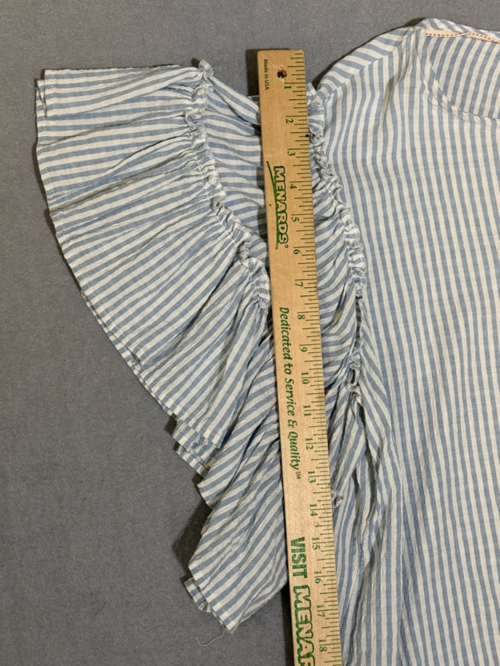 Anthropologie Pilcro Blue Striped Sybil Ruffle Sleeve Open Back Blouse Large - Picture 8 of 11
